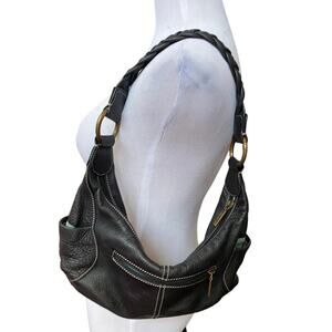 Clarks Leather Purse Pebbled Handbag Black Sling Woven Braided Bag Hobo Y2k